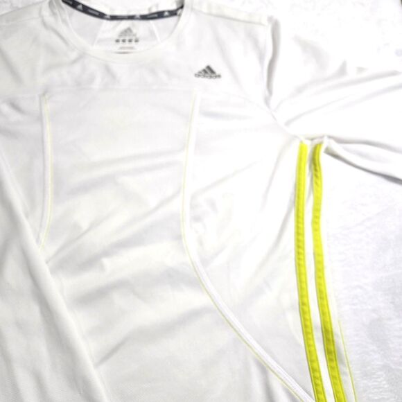 Adidas Running Shirt L White Mesh Climalite Long Sleeve Crew Top Reflective Logo - Picture 2 of 5